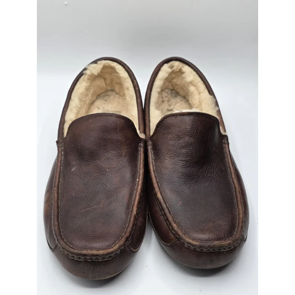 UGG Mens‎ Ascot Slipper Tan Leather Size 11 M Color Brown